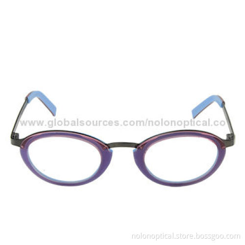 Oval Spectacle with Demo Lens Acetate Combined with Metal Front